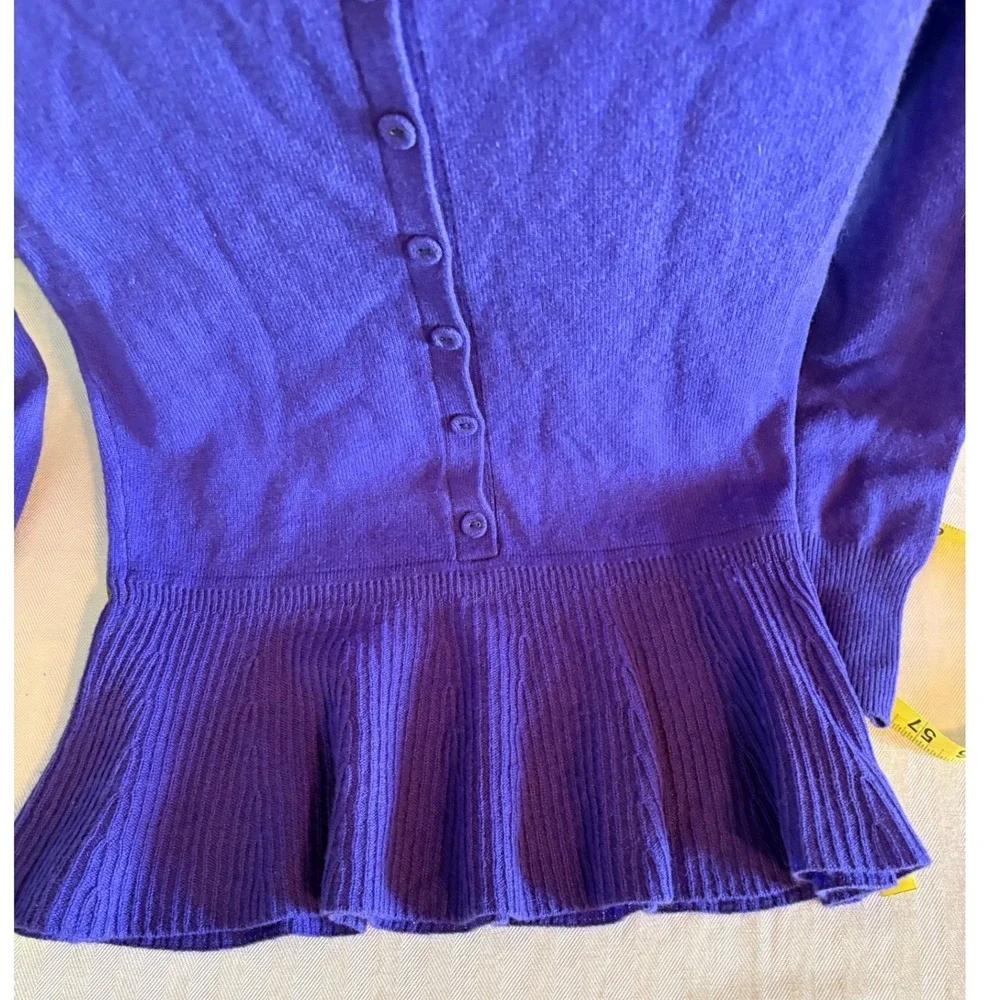 Y2K Saks Fifth Avenue‎ RED Purple 100% Cashmere Peplum Button Back Sweater Small